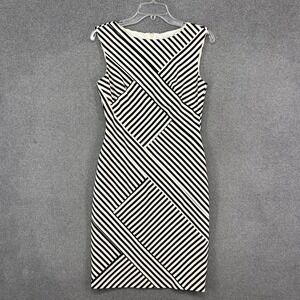 Cache Striped Sheath Dress Womens Size 4 Black White Geometric Sleeveless Mod